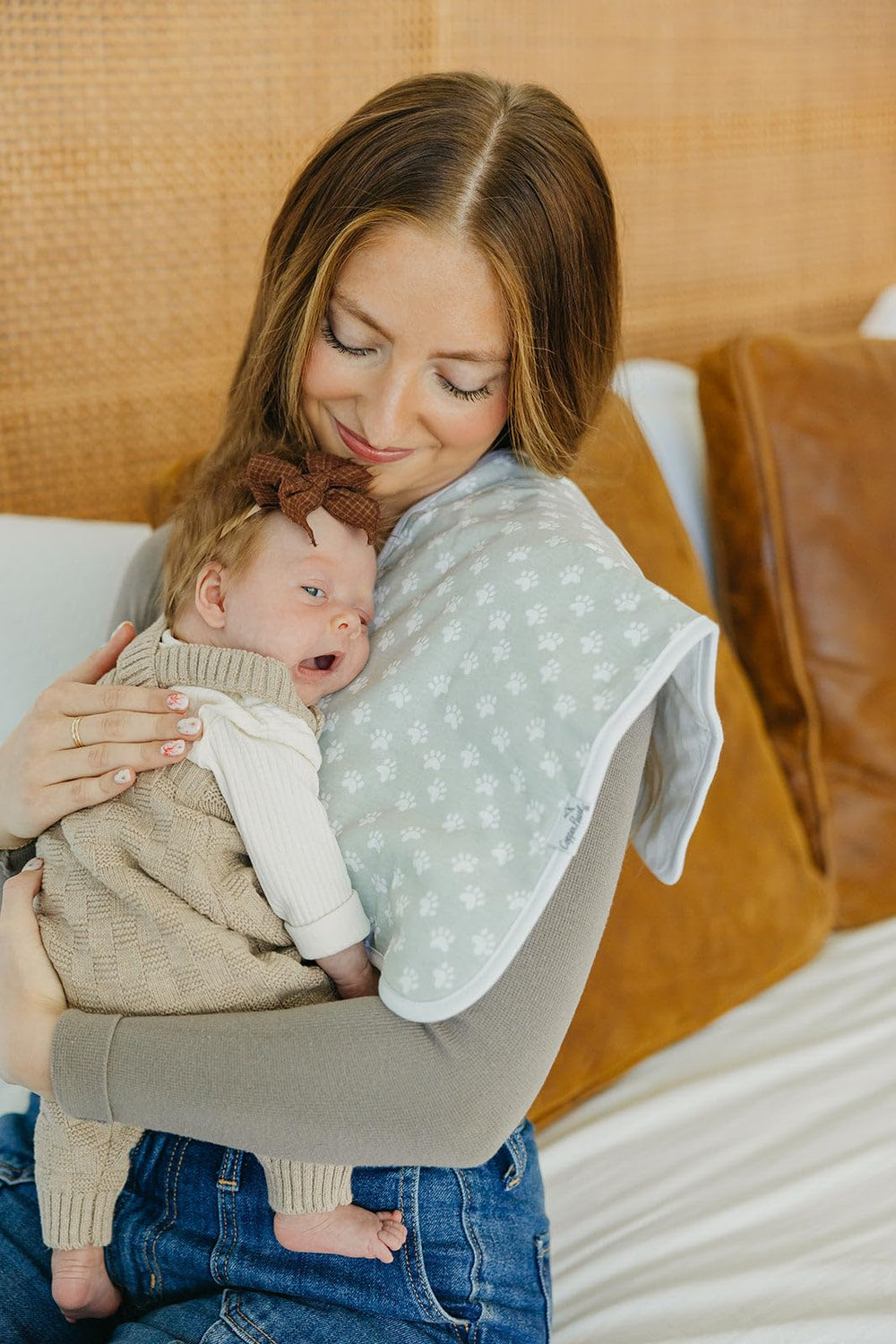 Plain white back of Copper Pearl burp cloths for skin-friendly comfort