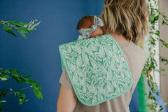 Copper Pearl burp cloths 21x10 inches for extended coverage.