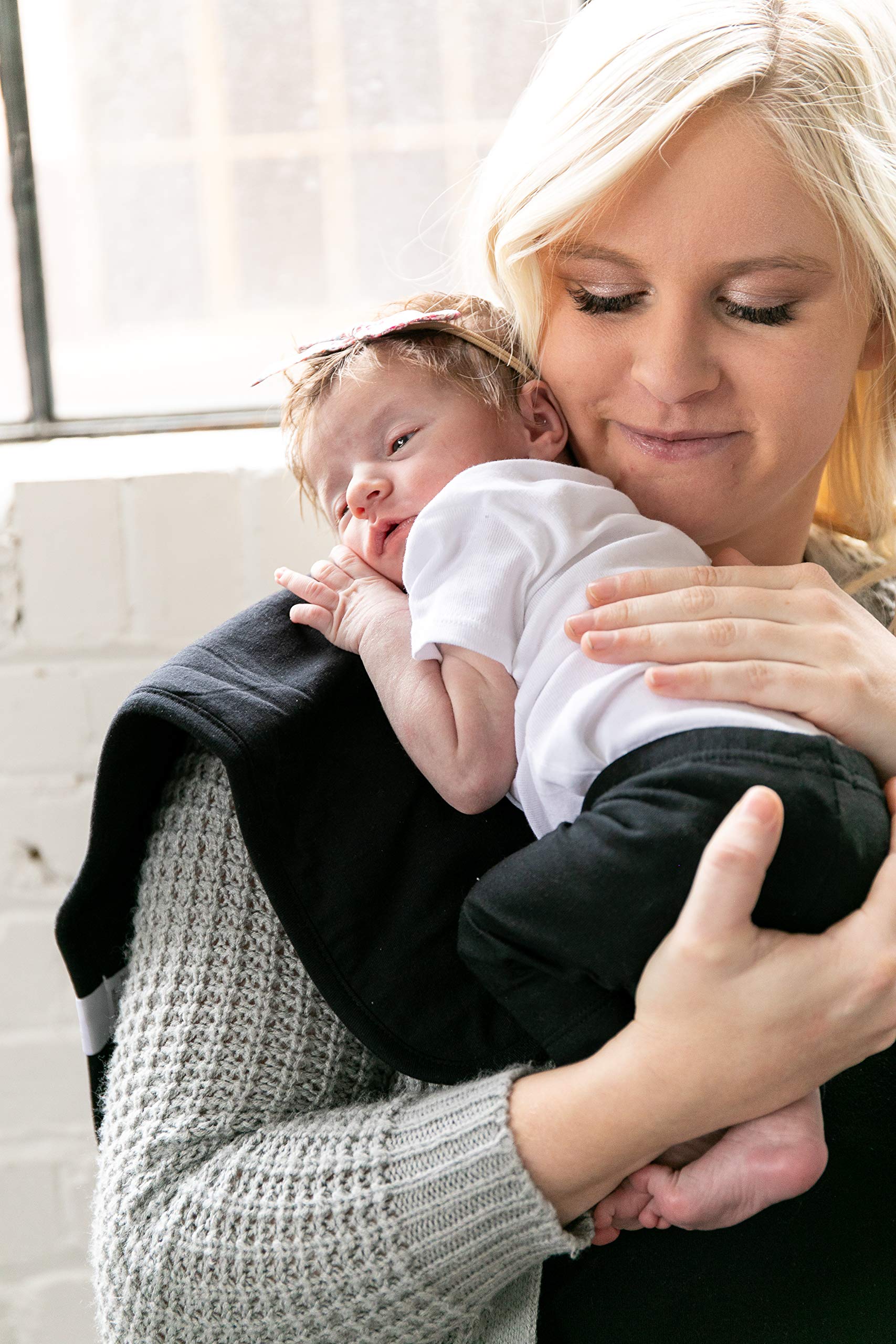 Copper Pearl machine-washable burp cloths make cleanup quick after feeds.