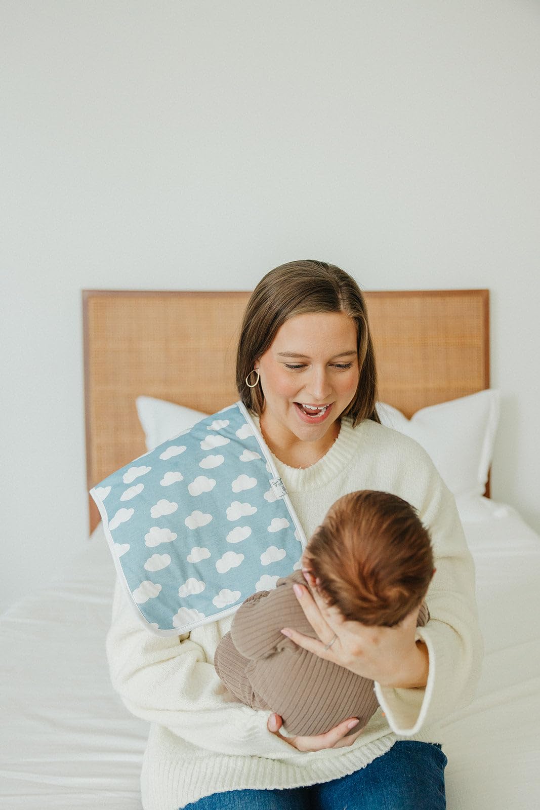 Copper Pearl soft cotton fronts feel gentle on baby while burping.
