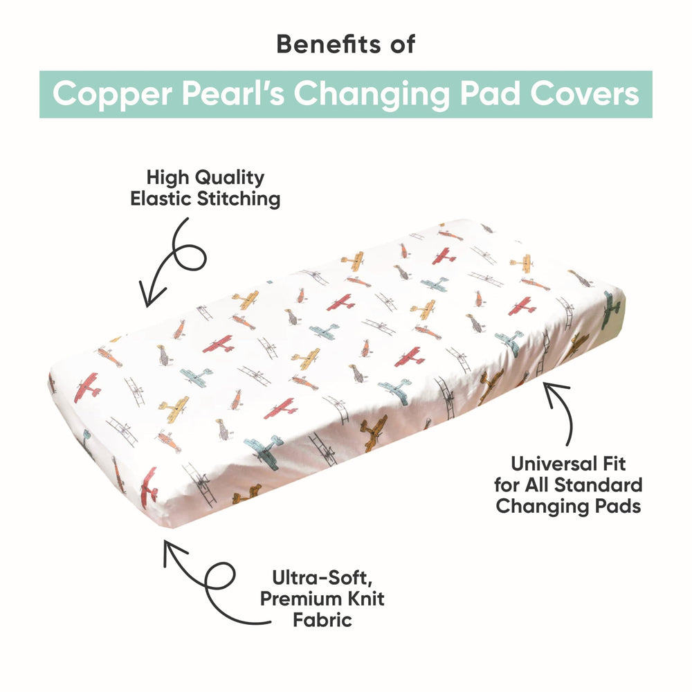 Copper Pearl changing pad cover design highlights modern nursery style.