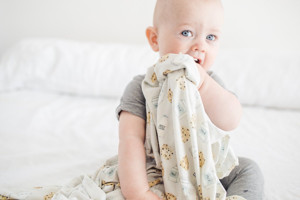 Copper Pearl Chip baby blanket folded shows compact, ready-to-go utility