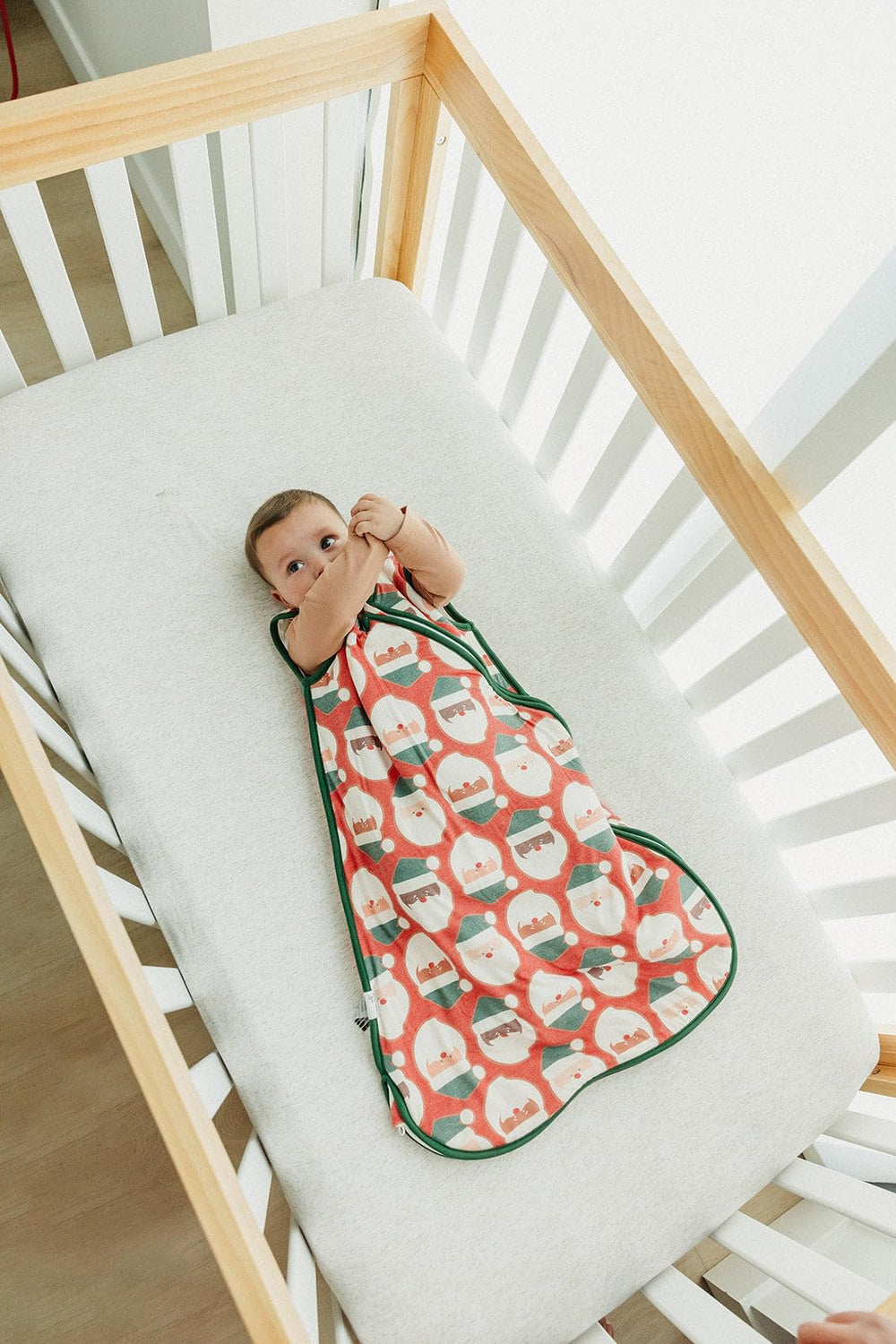 Copper Pearl Claus top-to-bottom zipper simplifies night diaper changes.