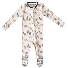 Copper Pearl Cody zip-up footie pajamas with ultra-soft knit fabric for baby comfort.