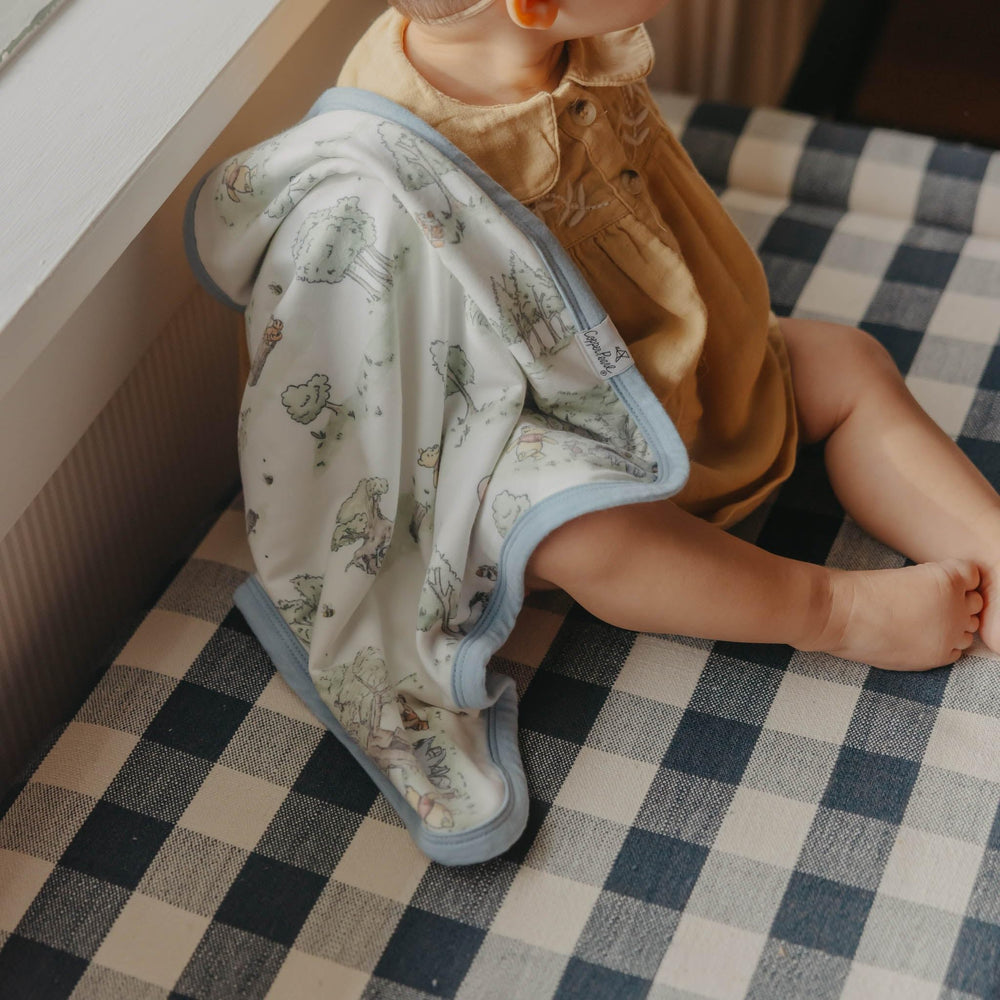 Copper Pearl Hundred Acre Wood coordinates with baby gear for cohesive nursery style.