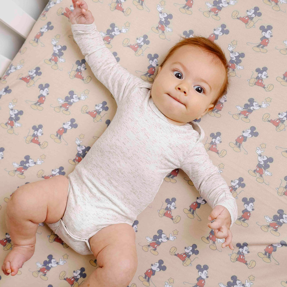 Copper Pearl crib sheet elastic edge detail ensuring snug fit