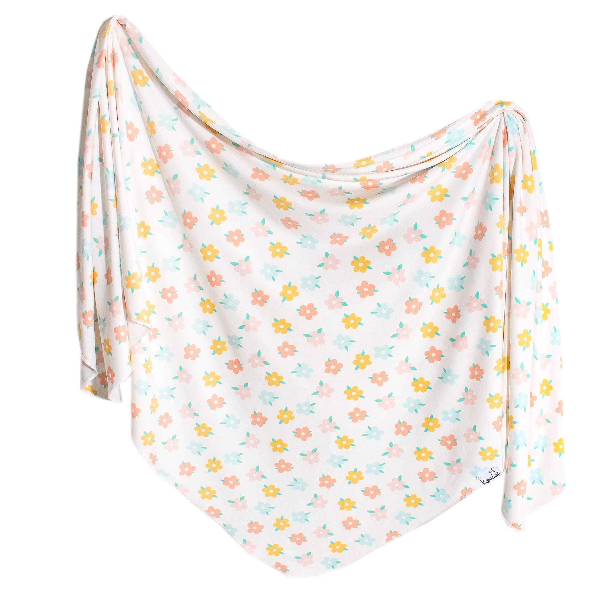 Copper Pearl Daisy swaddle blanket folded, soft knit texture for newborn comfort.