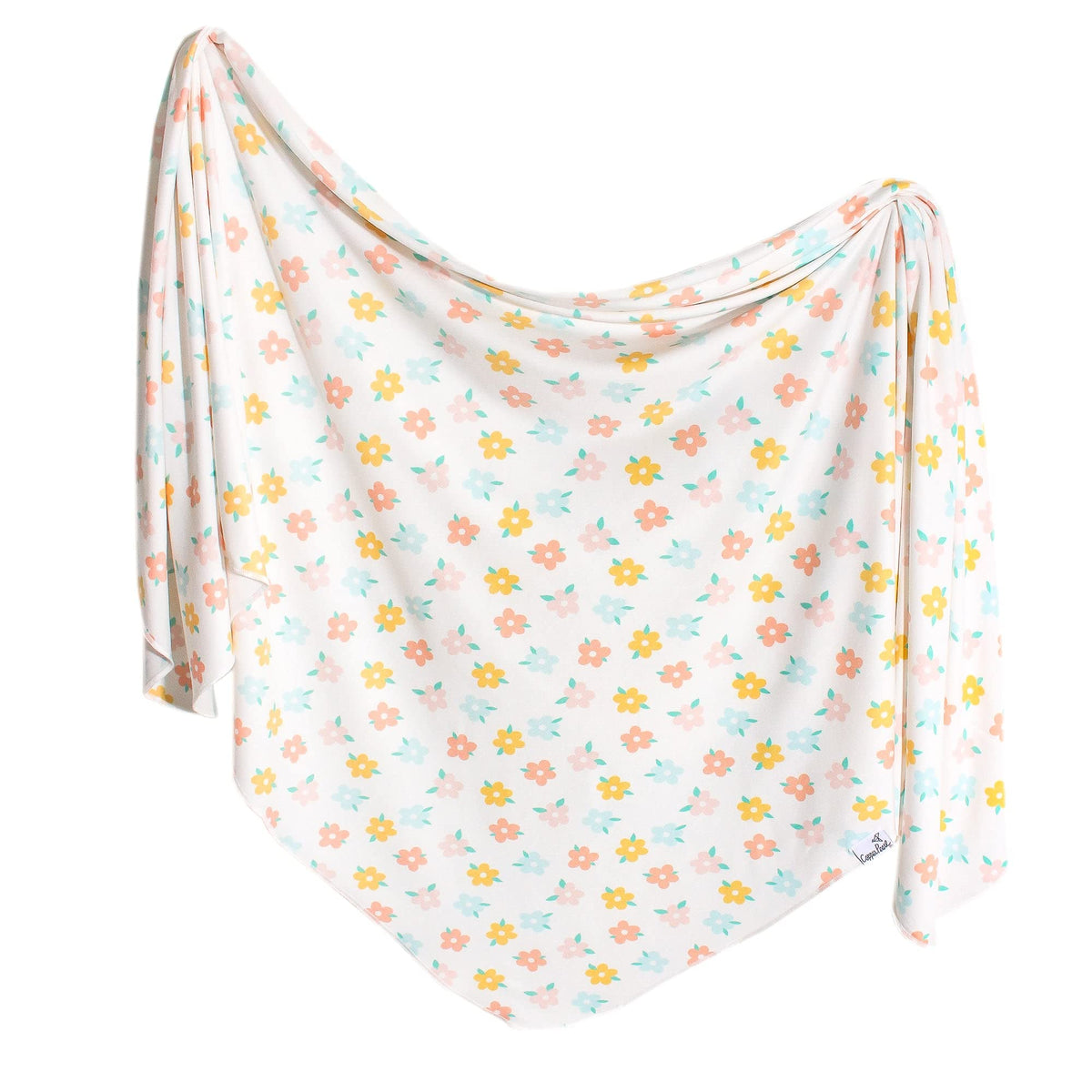 Copper Pearl Daisy swaddle blanket folded, soft knit texture for newborn comfort.
