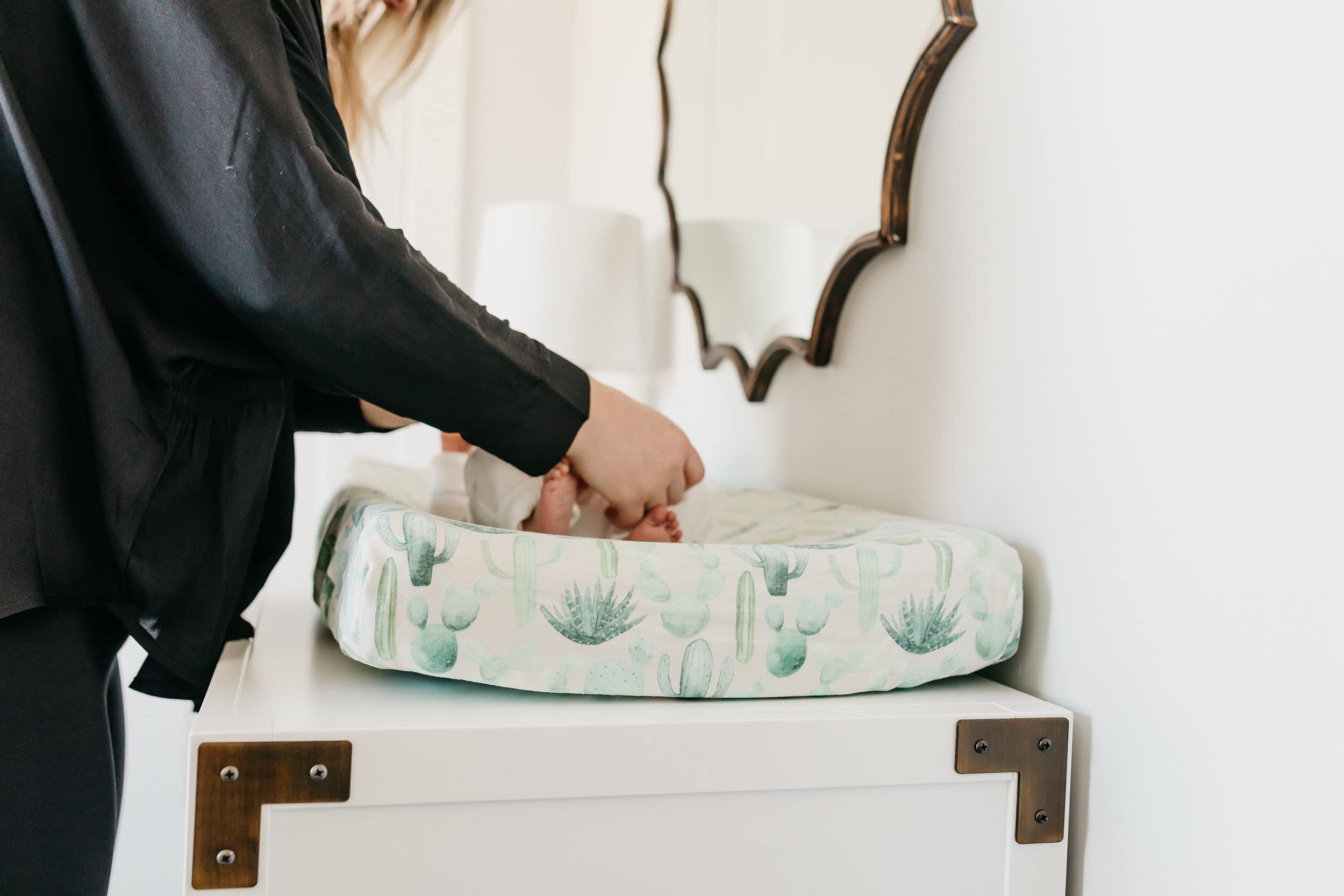 Copper Pearl Desert knit changing pad cover modern nursery design