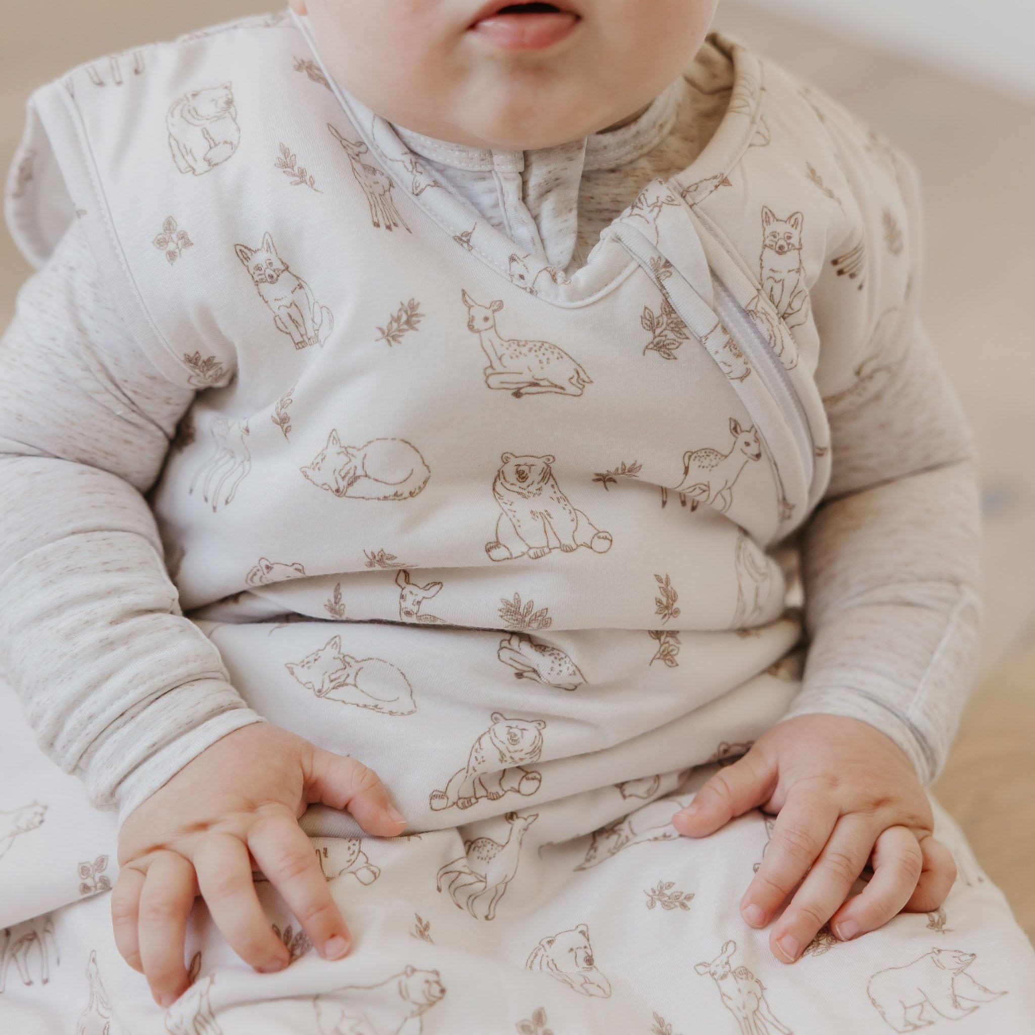Copper Pearl Dylan sleep bag in nursery with modern print