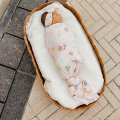 Copper Pearl Enchanted Friends knit swaddle fabric detail showing softness