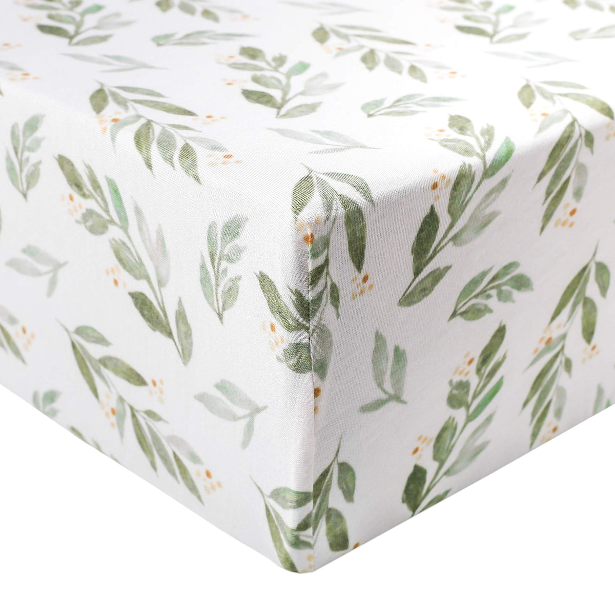 Copper Pearl fern premium knit crib sheet on mattress, soft and breathable for baby comfort
