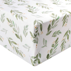 Copper Pearl fern premium knit crib sheet on mattress, soft and breathable for baby comfort