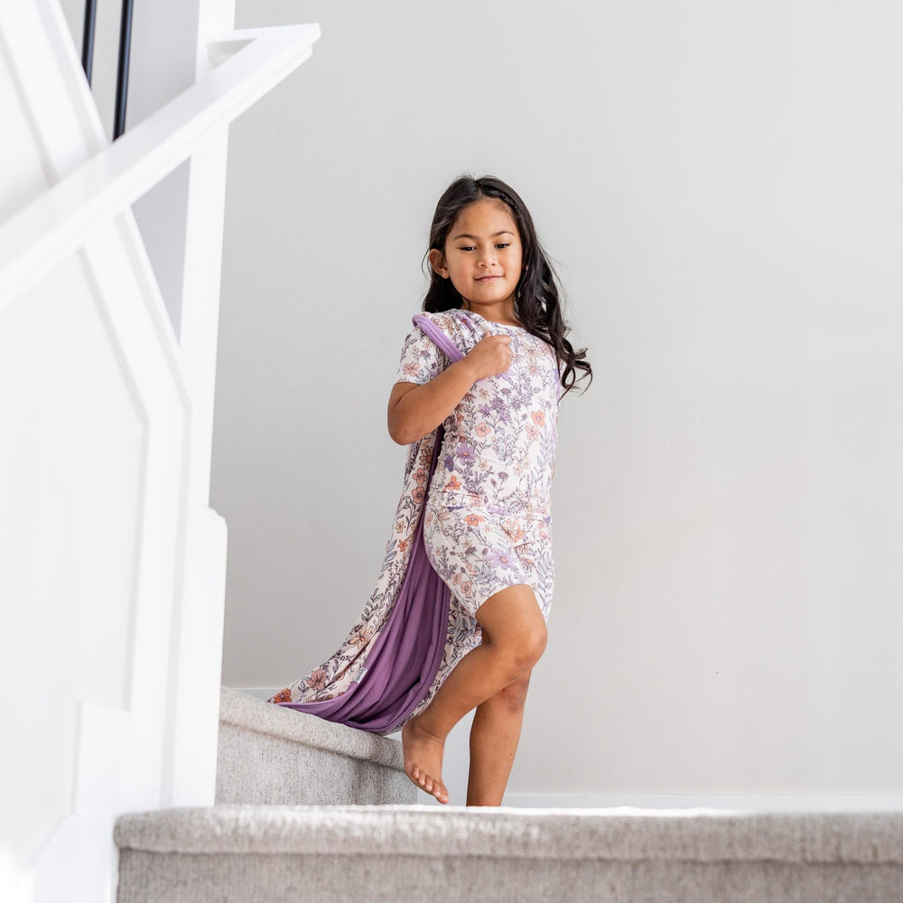 Copper Pearl Flora three-layer-quilt emphasizes durability with serged edges for lasting use.