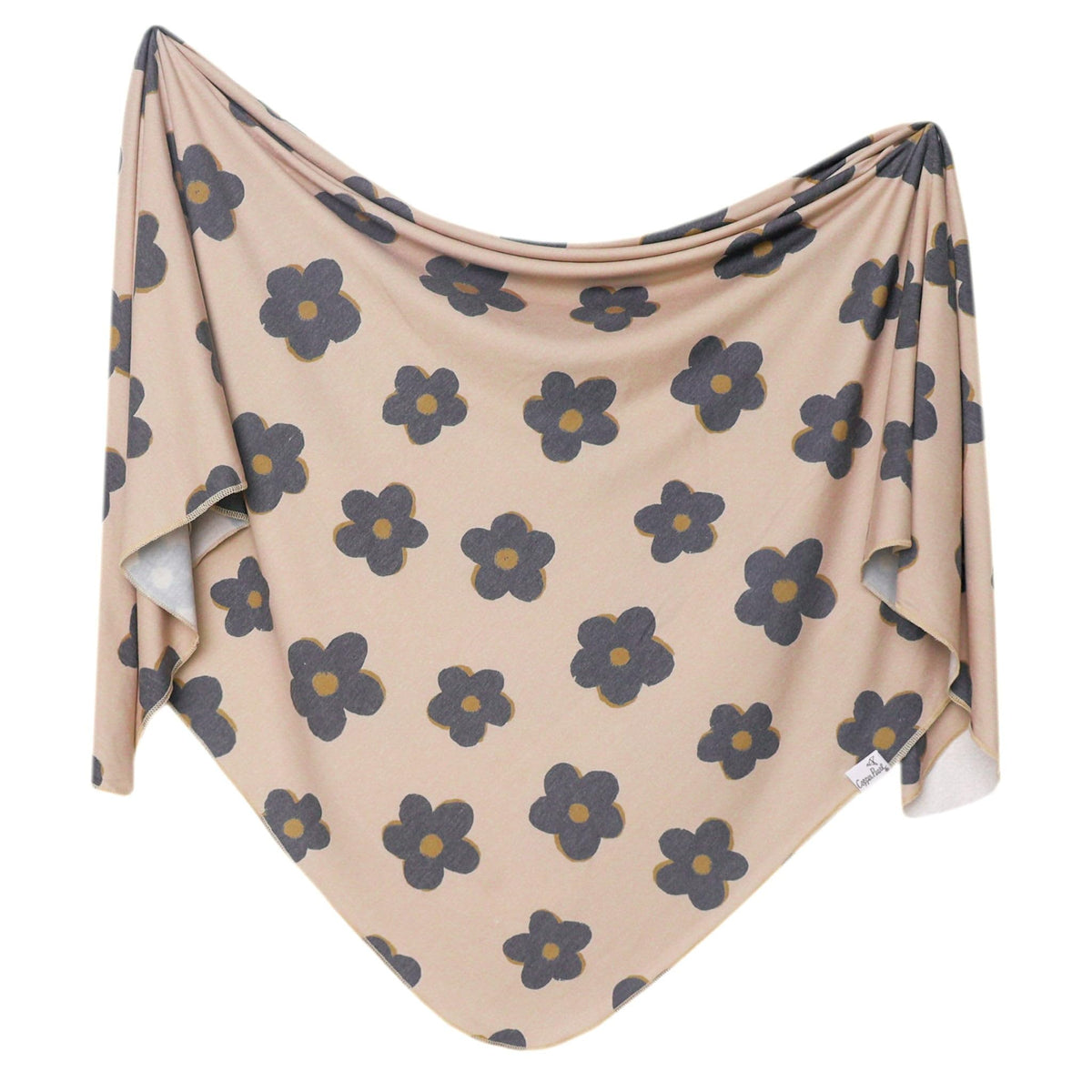 Copper Pearl Gemma Tan swaddle blanket front view showing generous 46x46 size for growing babies