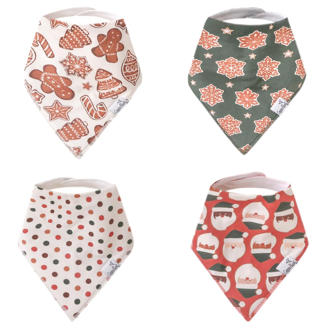 Copper Pearl Gingerbread bandana bib closeup shows soft cotton and secure snaps for drool protection
