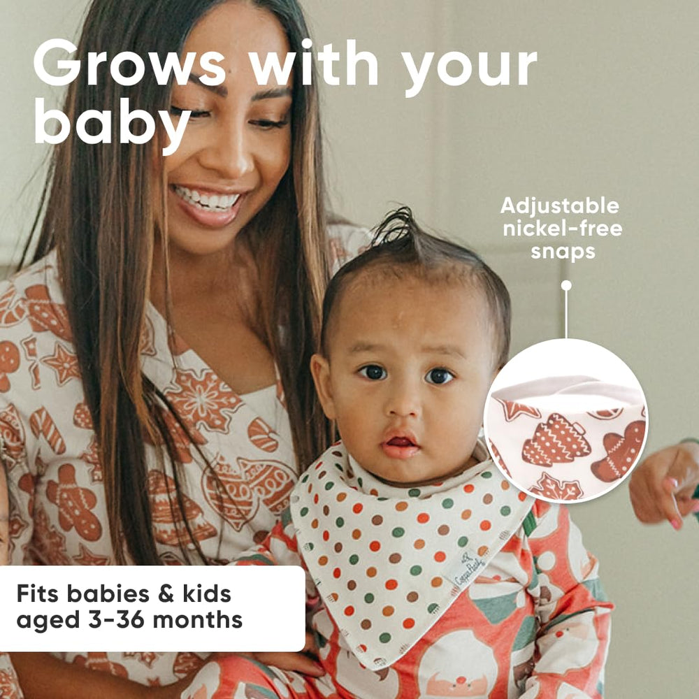 Copper Pearl Gingerbread bandana bib in gift-ready 4-pack packaging