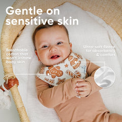 Copper Pearl Gingerbread bandana bib snaps shown, adjustable from newborns to toddlers