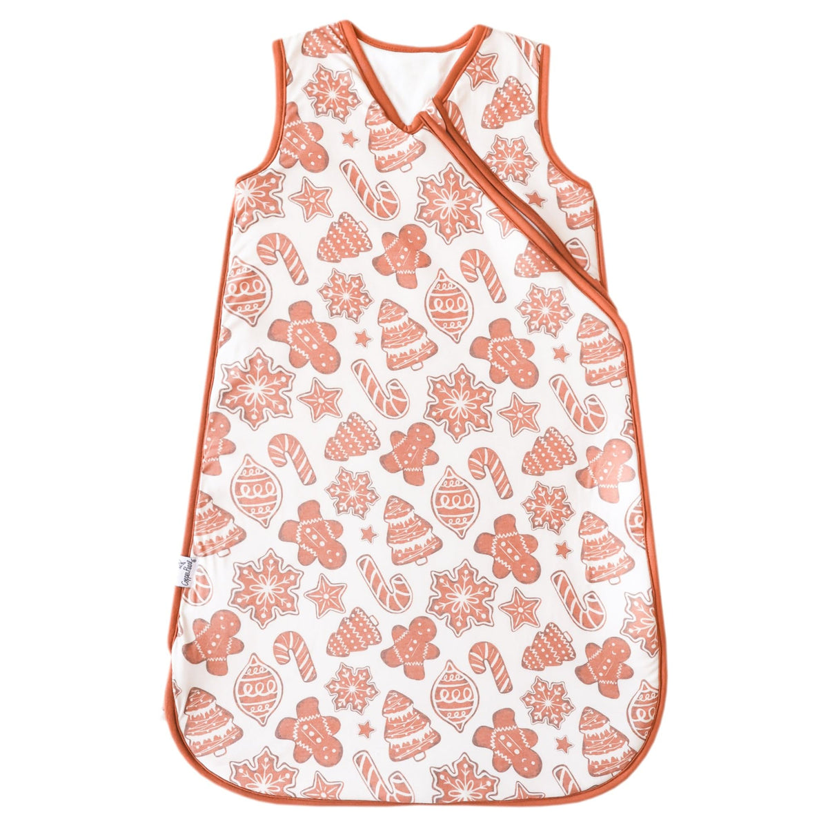 Copper Pearl Gingerbread sleep bag front view in cozy knit fabric for warmth