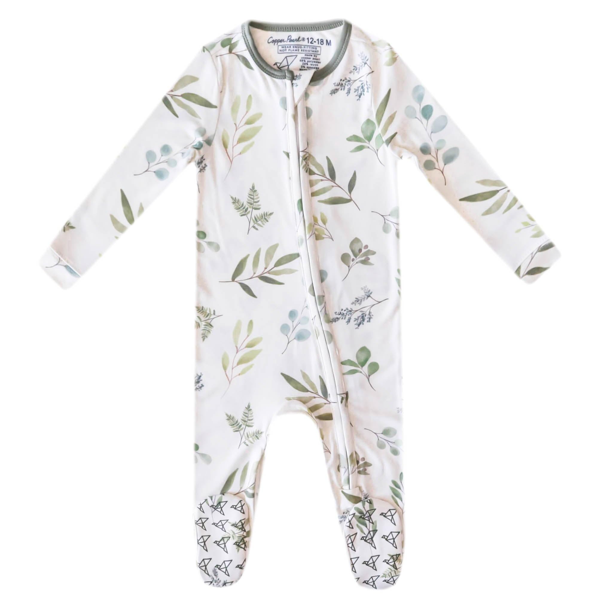 Copper Pearl Haven zip-up footie pajamas showcase soft knit fabric for comfort