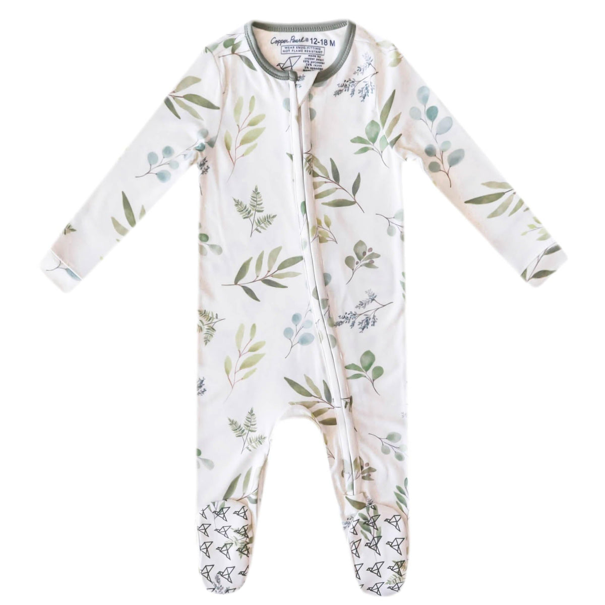 Copper Pearl Haven zip-up footie pajamas showcase soft knit fabric for comfort