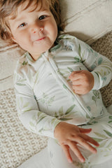 Copper Pearl Haven zip-up footie in stylish prints for everyday wear