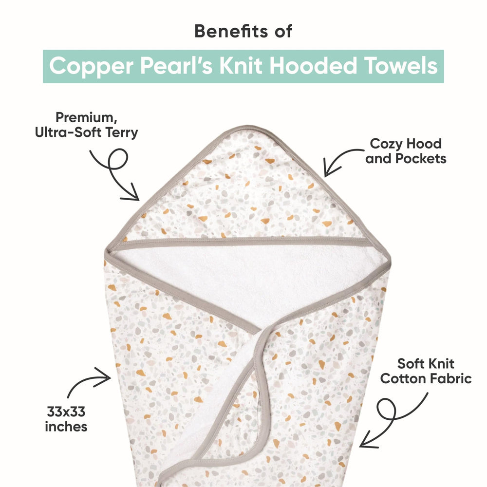Copper Pearl hooded towel with plush terry lining for absorption.