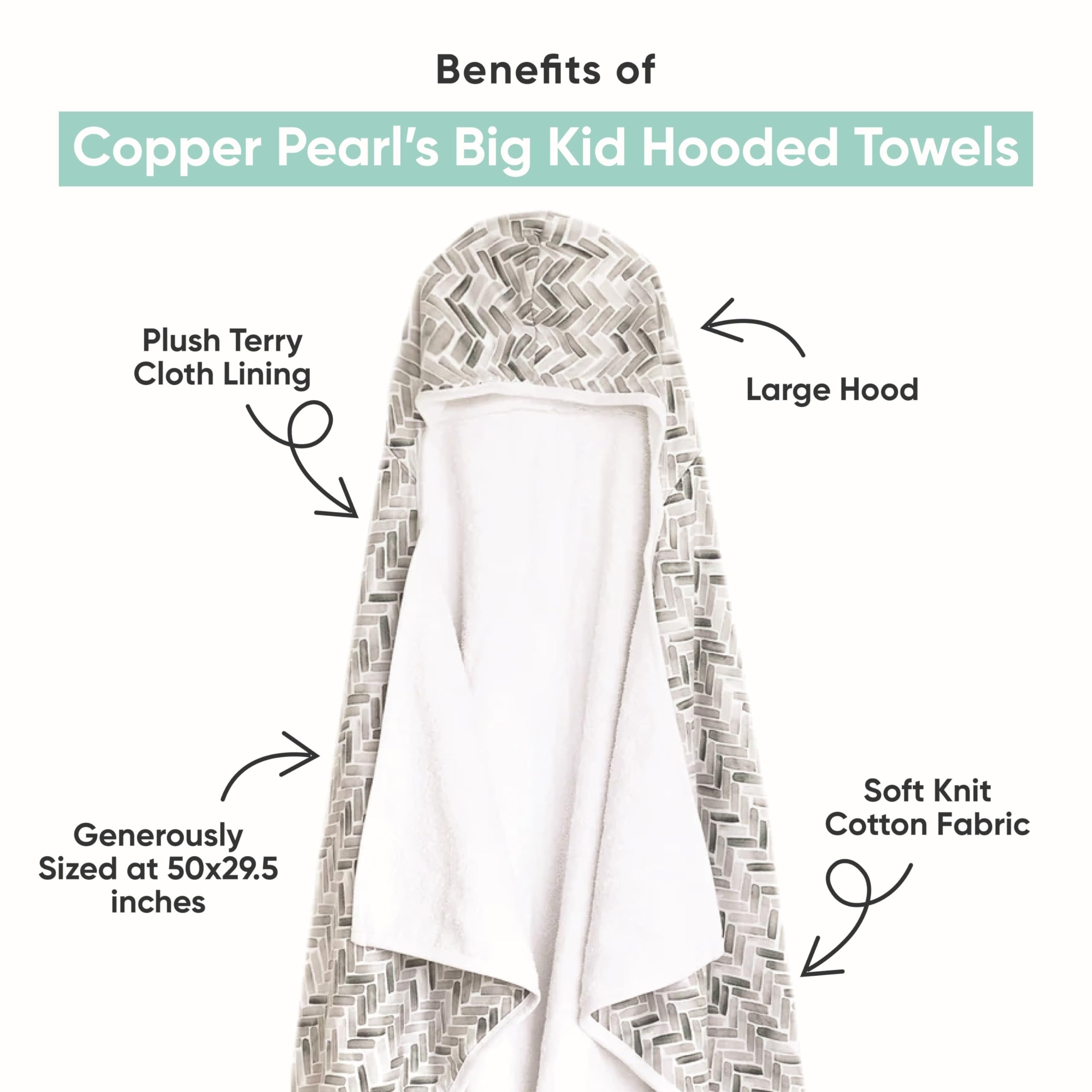 Copper Pearl hooded towel showing pockets for tiny hands