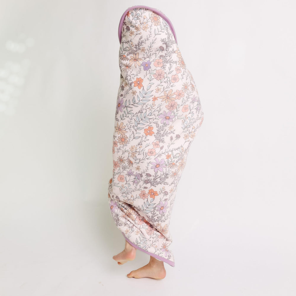 Copper Pearl Flora hooded towel 33x33 inches, generous for infants and toddlers.