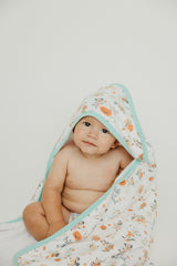 Copper Pearl hooded towel size 33x33 inches enables comfortable use from infancy through toddlerhood.