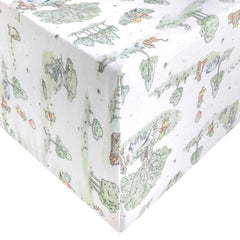 Copper Pearl Hundred Acre Wood knit crib sheet shows soft, breathable fabric for a comfy nursery