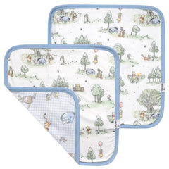 Copper Pearl Hundred Acre Wood print on a 16x16 knit security blanket for on-the-go comfort.
