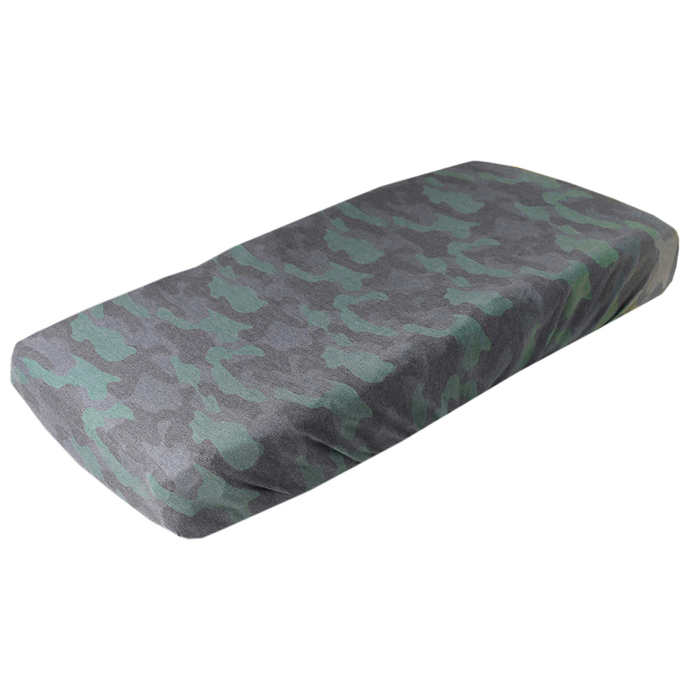 Copper Pearl Hunter knit changing pad cover closeup shows soft fabric for baby comfort and durability.