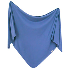 Copper Pearl Indigo swaddle blanket full-shot shows soft stretch for newborns