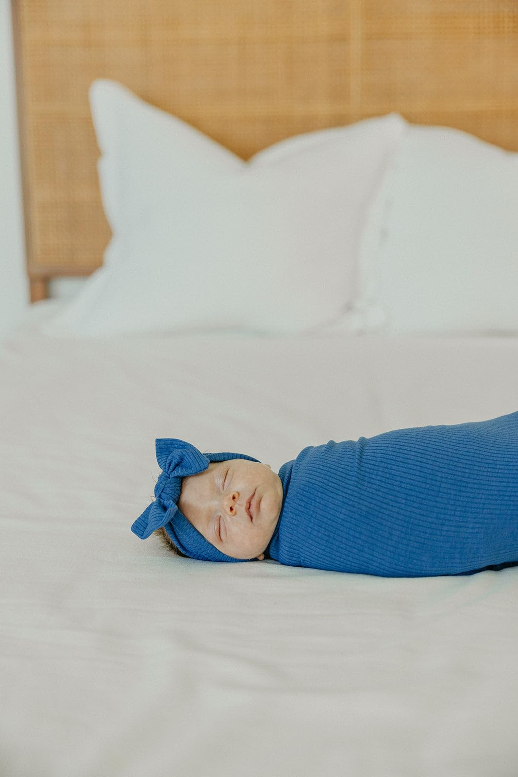 Copper Pearl Indigo swaddle blanket measures 46x46 inches