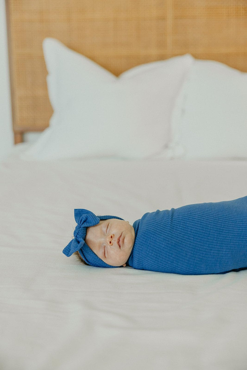 Copper Pearl Indigo swaddle blanket measures 46x46 inches
