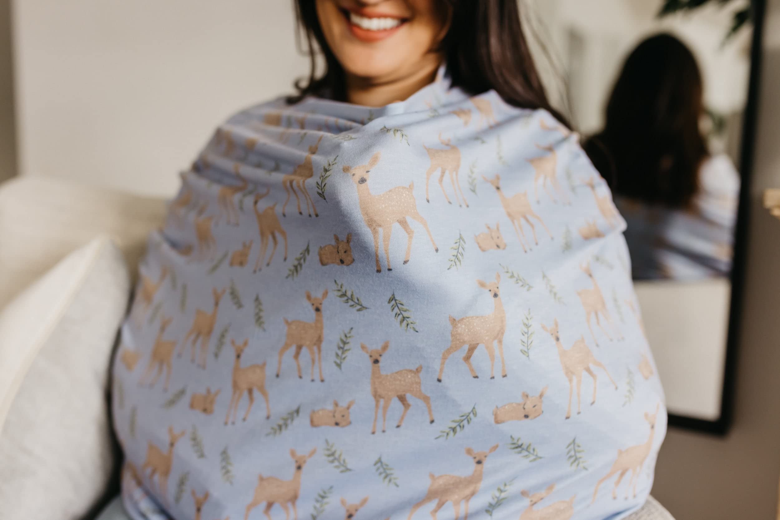 Copper Pearl infinity scarf cover doubles as a stylish parent accessory
