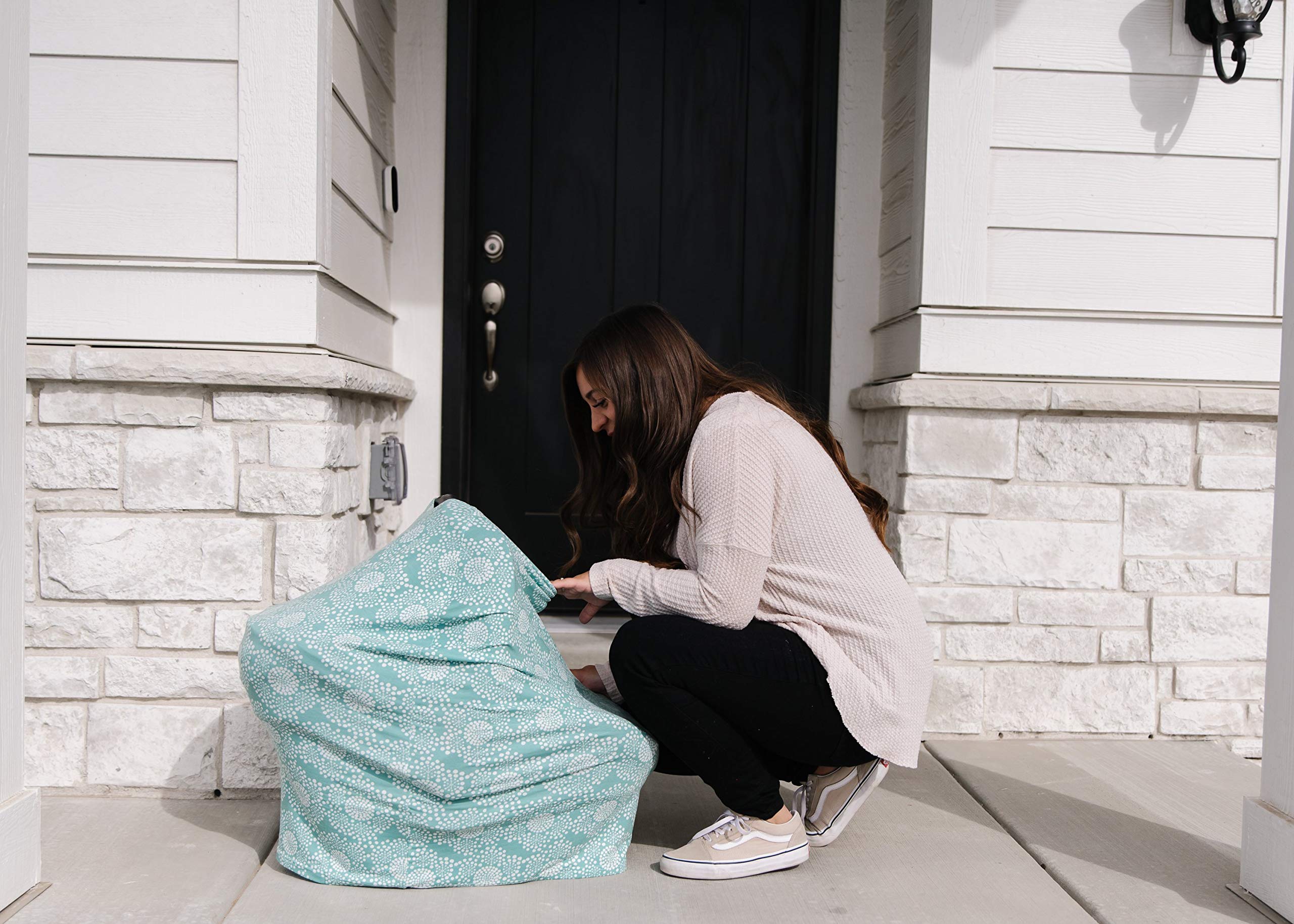 Compact fold design of Copper Pearl Jane cover fits in a diaper bag easily.