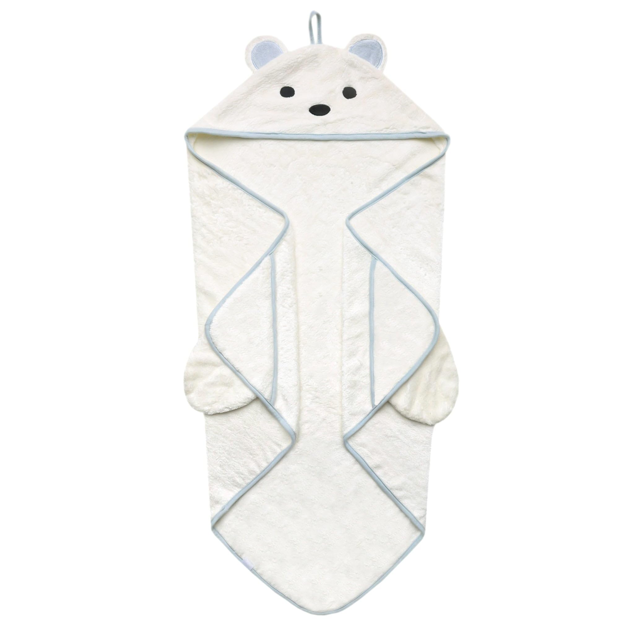 Copper Pearl Juno hooded towel pocket detail keeps tiny hands warm.