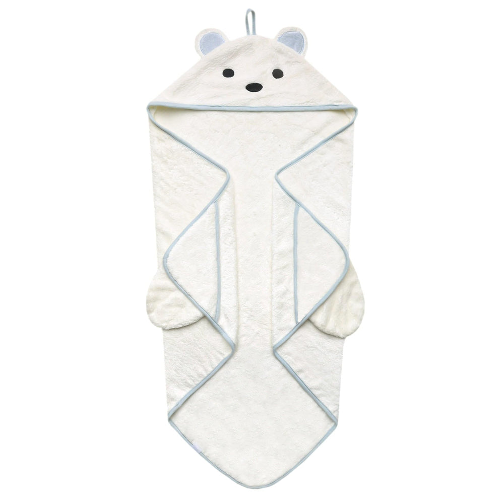 Copper Pearl Juno hooded towel pocket detail keeps tiny hands warm.
