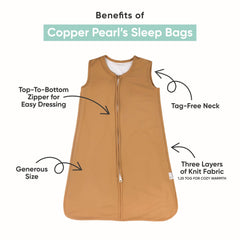 Copper Pearl Lainey sleep bag back view highlights stretch comfort and snug fit.