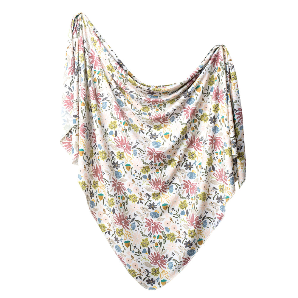 Copper Pearl large-knit swaddle olive, soft fabric for gentle baby swaddling.