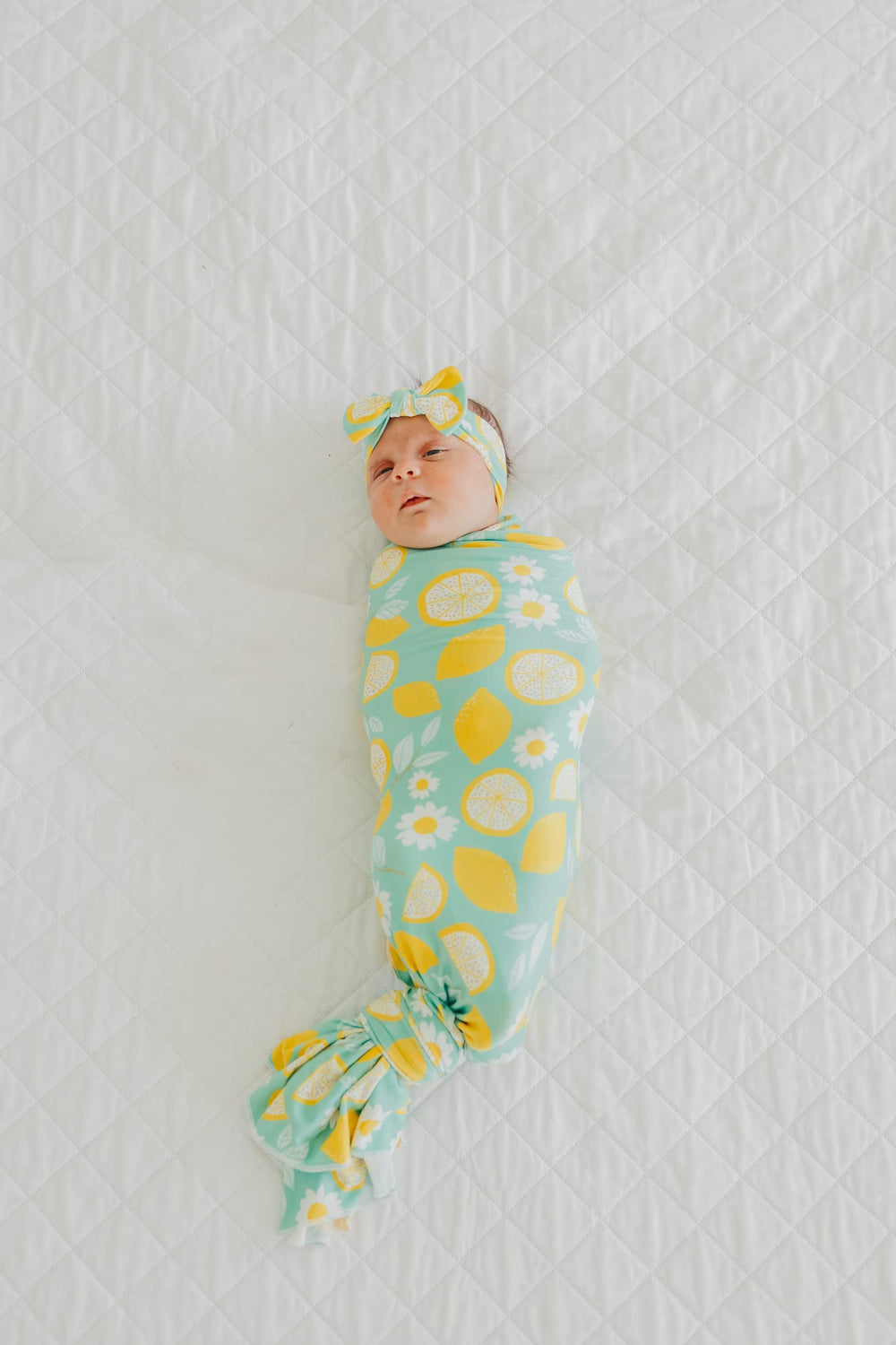 Copper Pearl Lemon swaddle blanket stylish design matches other essentials