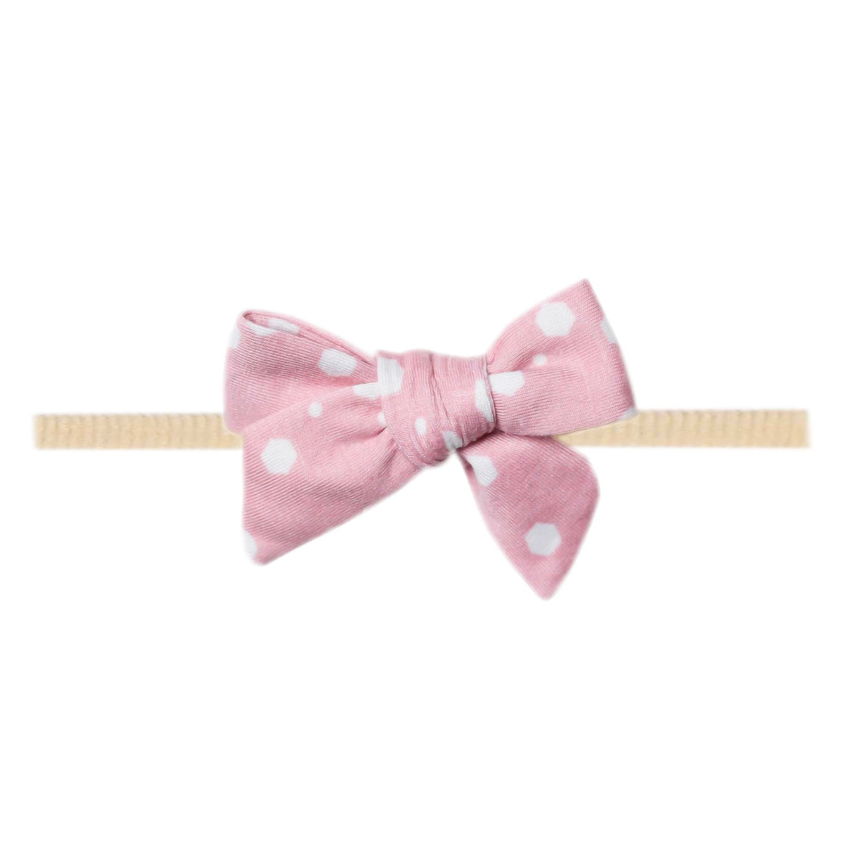 Copper Pearl Lucy Classic baby bow front view, soft fabric for newborn comfort