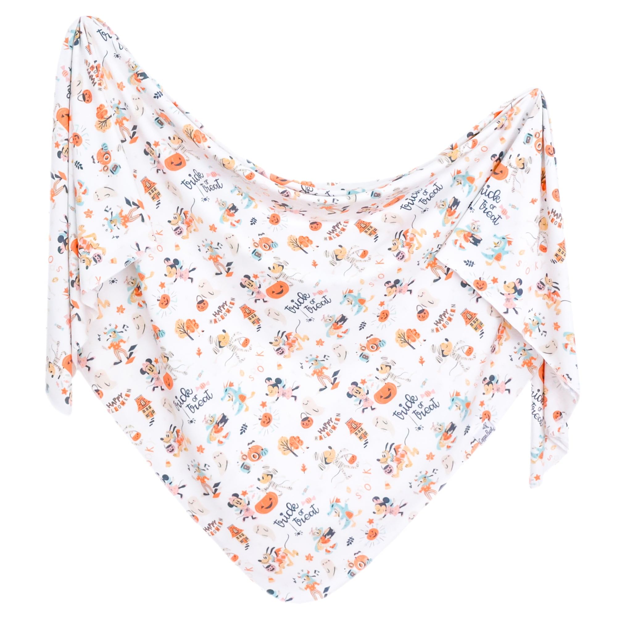 Copper Pearl Mickey Boo Bash swaddle blanket offers breathable warmth and cozy snuggles.