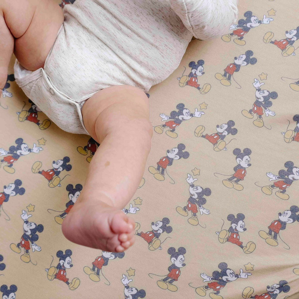 Copper Pearl Mickey Mouse crib sheet styled in a modern nursery decor