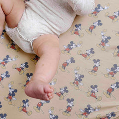 Copper Pearl Mickey Mouse crib sheet styled in a modern nursery decor
