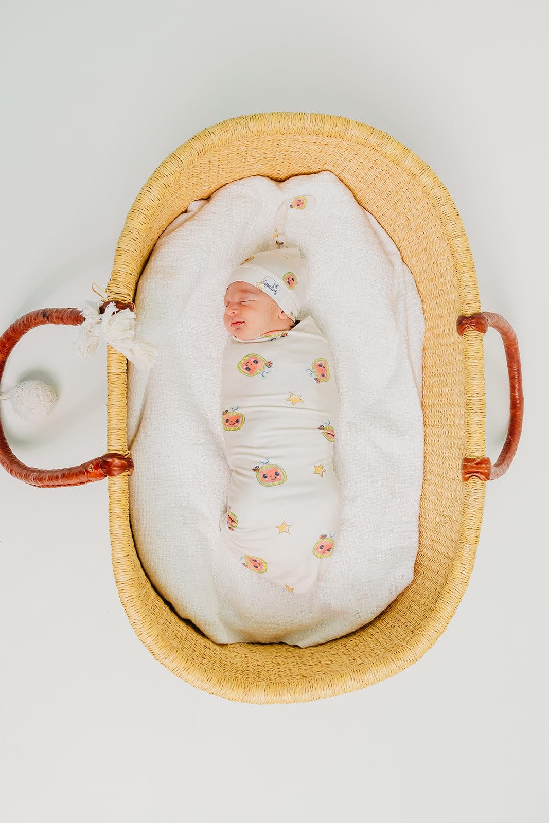 CoComelon pattern adds modern style to Copper Pearl swaddle blanket.