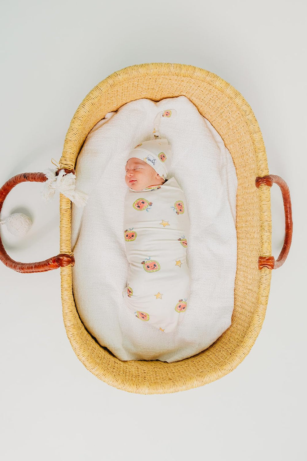 CoComelon pattern adds modern style to Copper Pearl swaddle blanket.