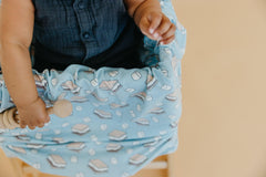 Copper Pearl high chair cover smores design adds style and easy cleanup during meals